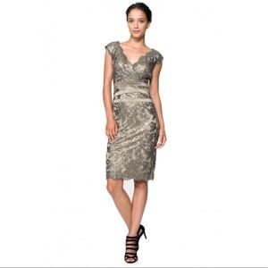 Tadashi Shoji Paillete Embroidered Lace V-Neck Dress - Smoke Pearl